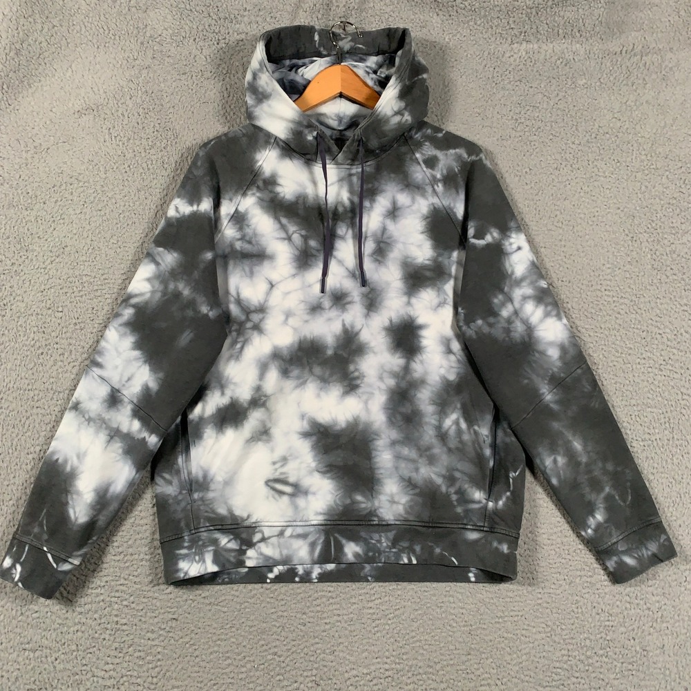 Lululemon City Sweat Pullover Hoodie Men's Large L Black White Tie Dye Stretch